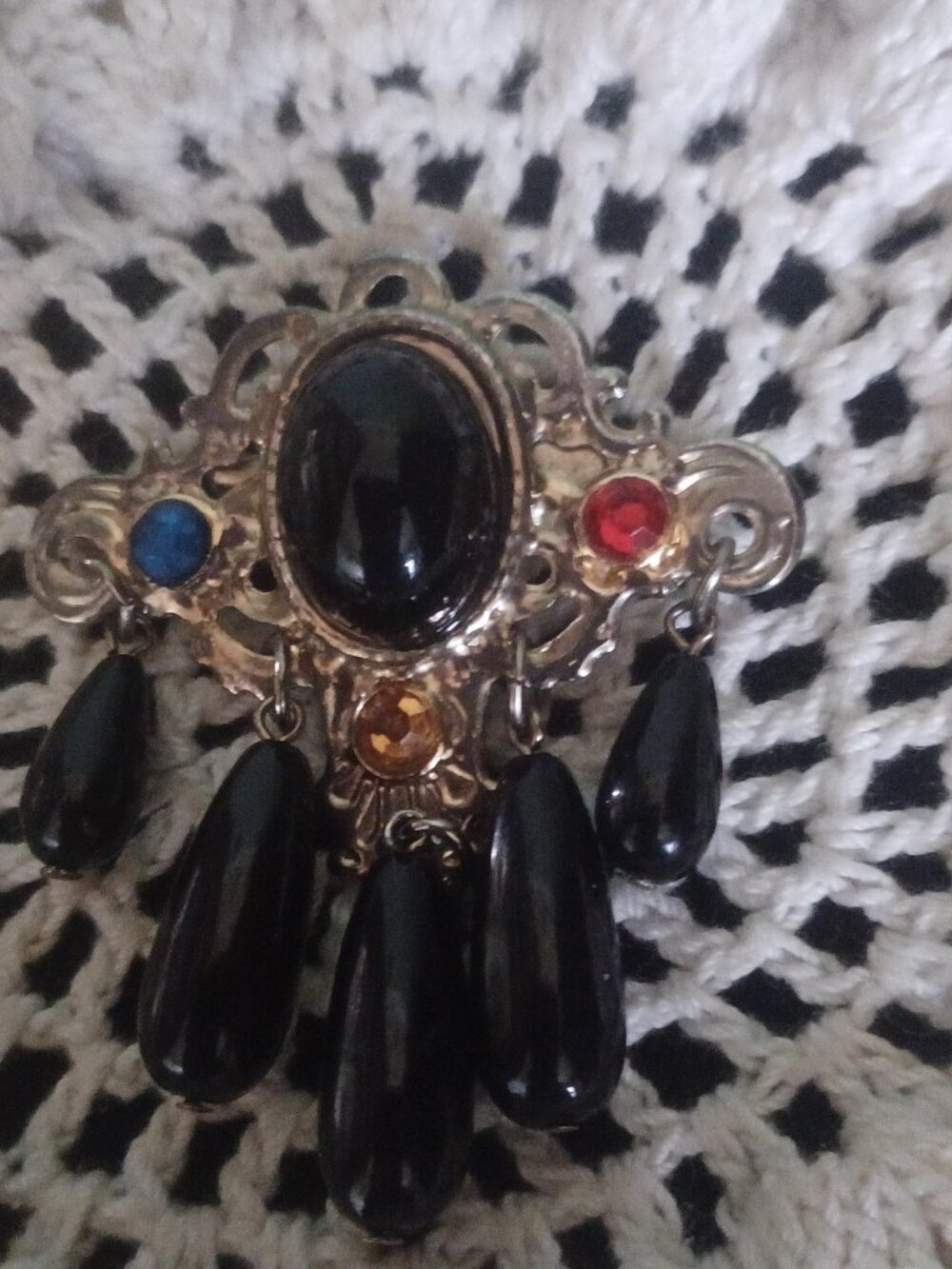 Vintage Black Drop Brooch